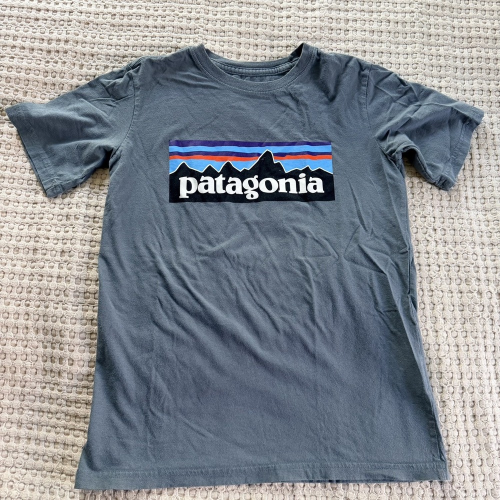 Patagonia T Shirt Boys Size 10 Blue Logo Short Sleeve